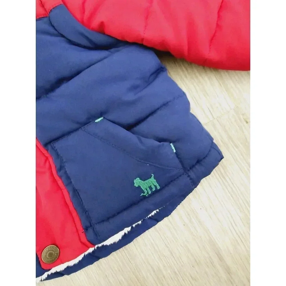 Baby Mini Boden Hooded Navy Red Convertible Coat Jacket Vest Sherpa 3-6 Months